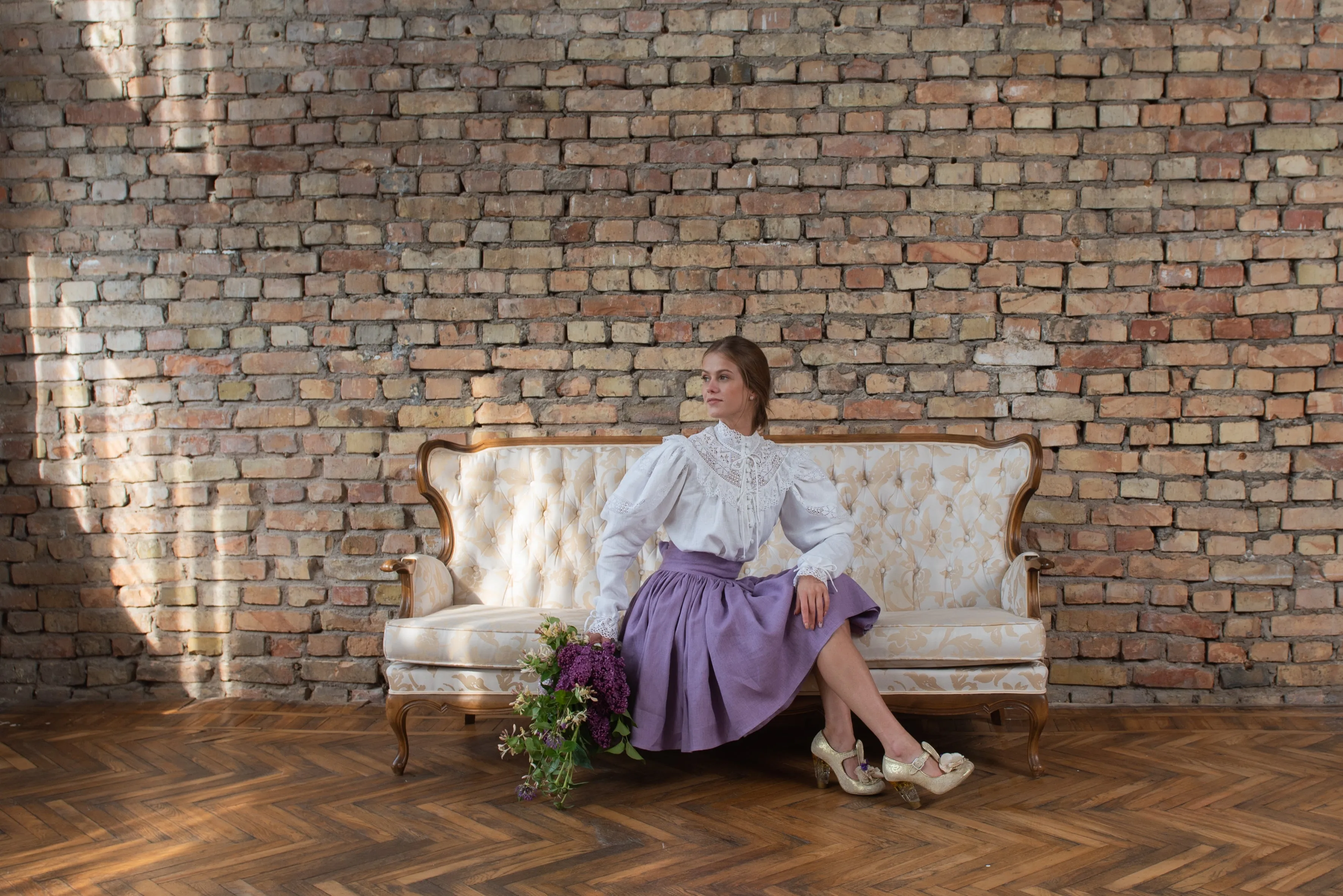 Alice in Wonderland Full Circle Wrap Linen Skirt in Lilac