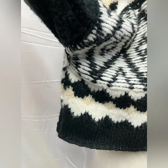 Altar’d State Alexis Fair Isle Sweater Black Crew Neck Cropped Womens XL New