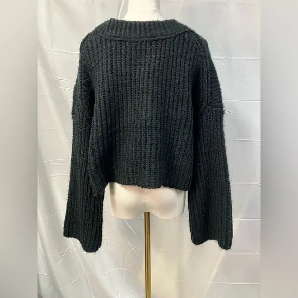 Altar’d State Alexis Fair Isle Sweater Black Crew Neck Cropped Womens XL New