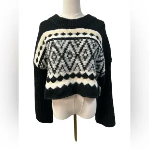 Altar’d State Alexis Fair Isle Sweater Black Crew Neck Cropped Womens XL New