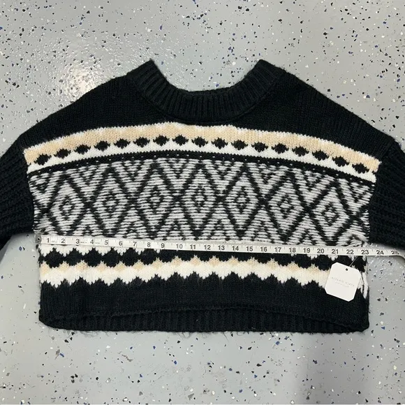 Altar’d State Alexis Fair Isle Sweater Black Crew Neck Cropped Womens XL New