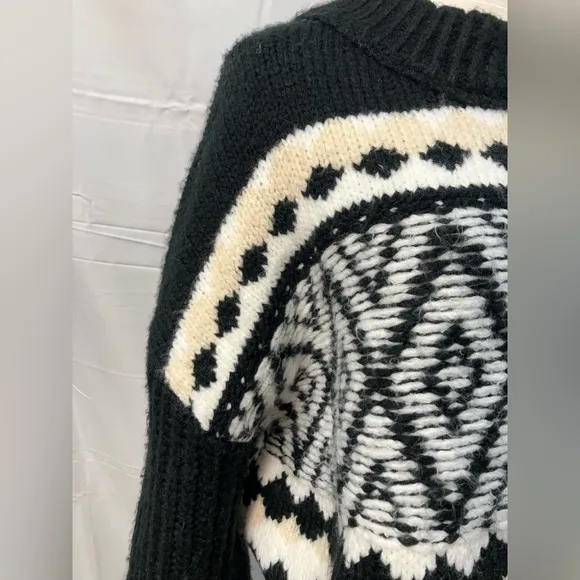 Altar’d State Alexis Fair Isle Sweater Black Crew Neck Cropped Womens XL New