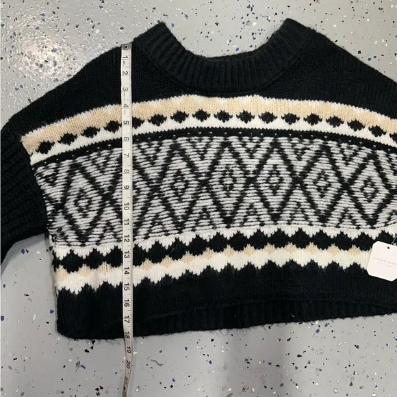 Altar’d State Alexis Fair Isle Sweater Black Crew Neck Cropped Womens XL New