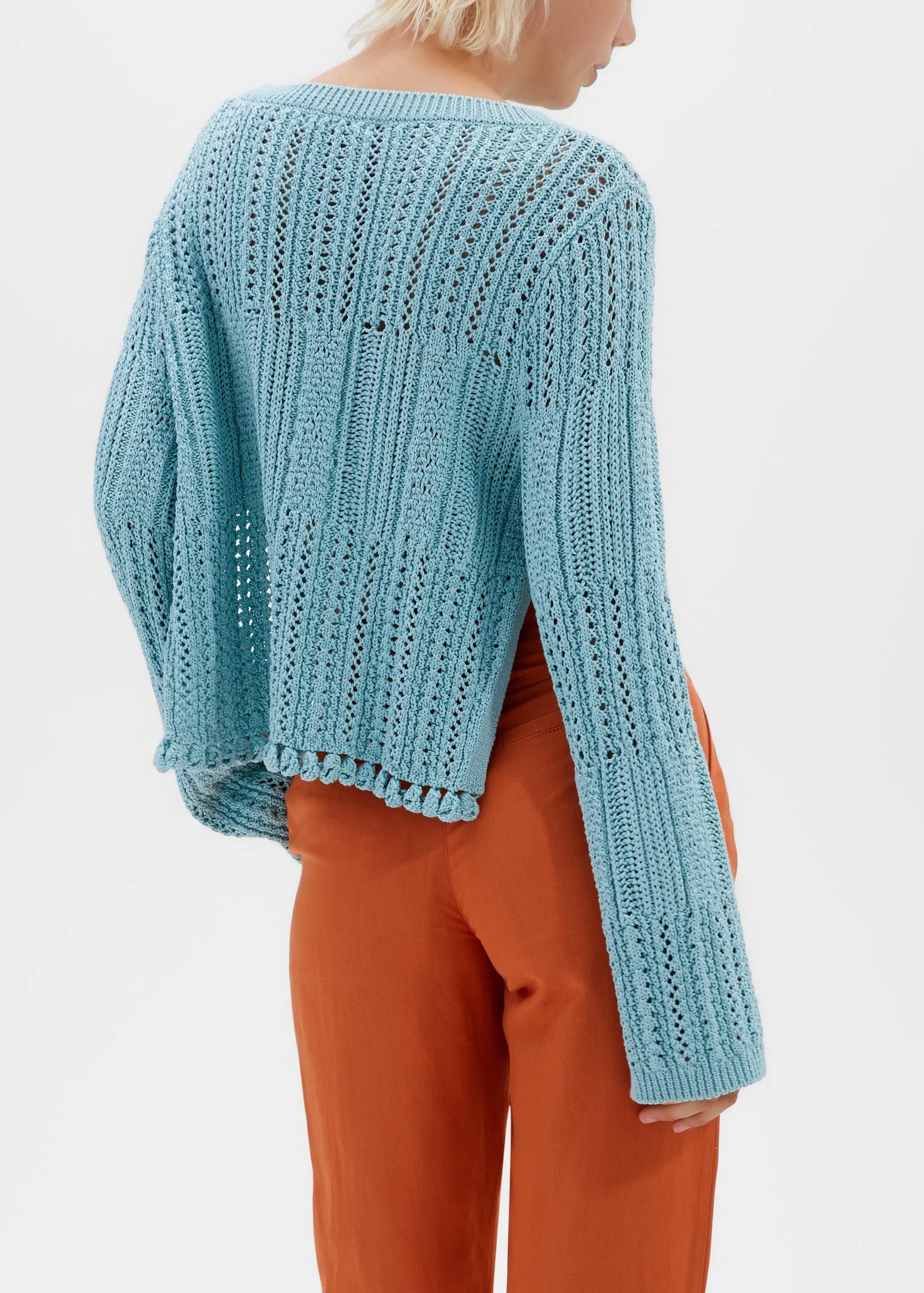 Amberly Chunky Cotton Cropped Pullover (Tide Pool)