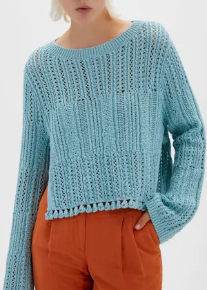 Amberly Chunky Cotton Cropped Pullover (Tide Pool)