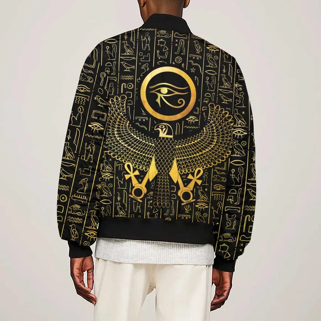 Ancient Egyptian Sleeve Zip Bomber Jacket Horus Falcon God LT15