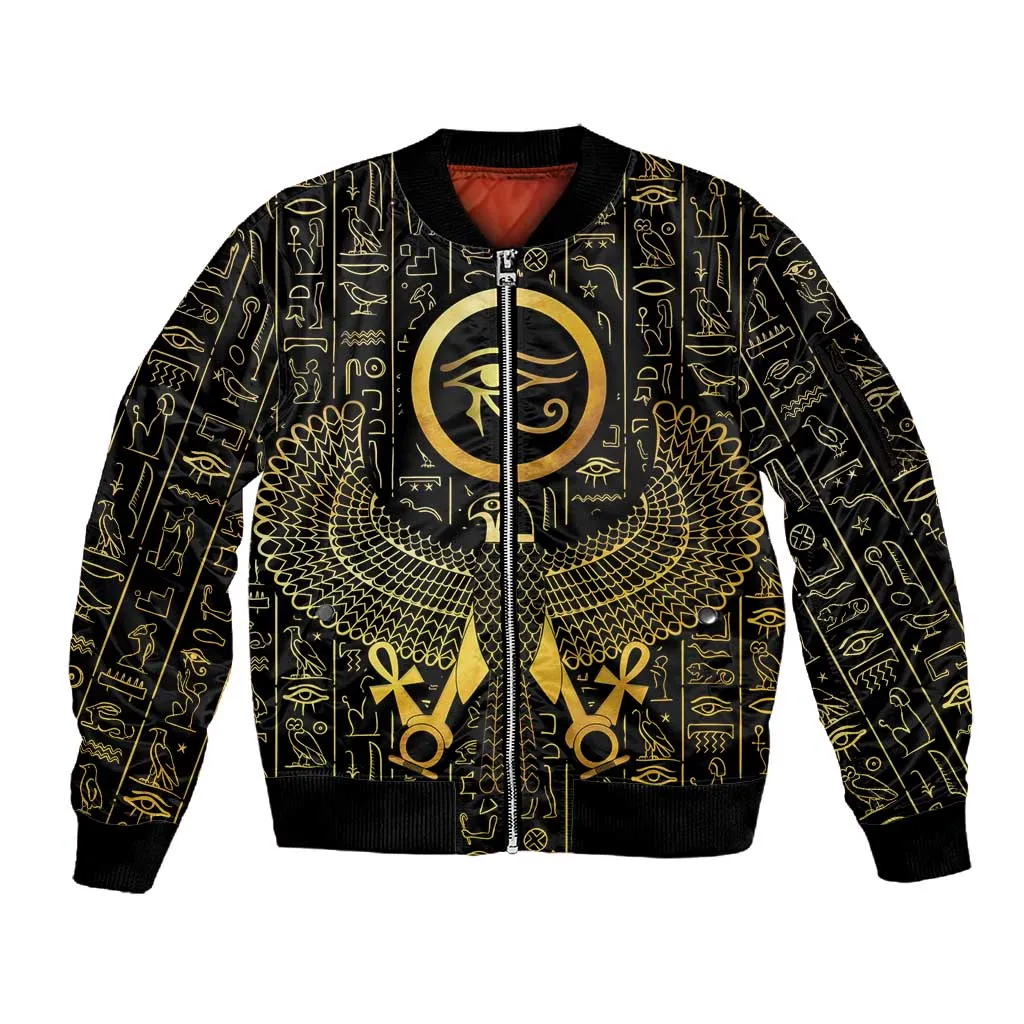 Ancient Egyptian Sleeve Zip Bomber Jacket Horus Falcon God LT15