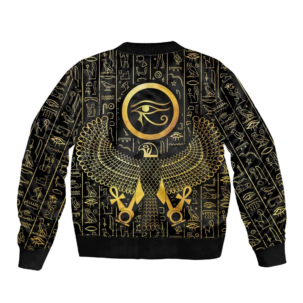 Ancient Egyptian Sleeve Zip Bomber Jacket Horus Falcon God LT15