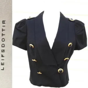 Anthropologie Leifsdottir Black Cotton Military Style Cropped Jacket Size M