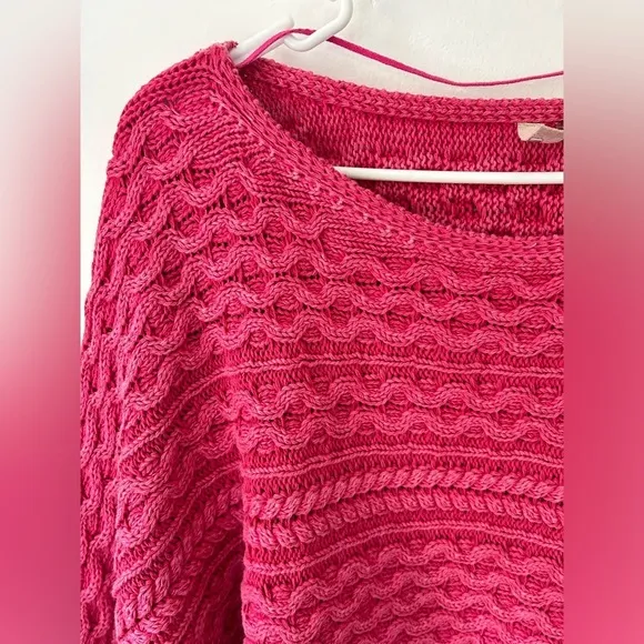 Anthropologie Pilcro cropped cable knit Fisherman dolman sweater Pink size XL