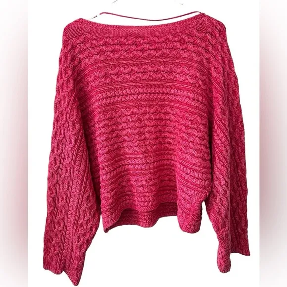 Anthropologie Pilcro cropped cable knit Fisherman dolman sweater Pink size XL