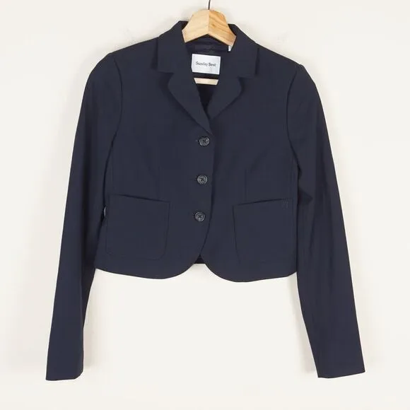 Aritzia Sunday Best Cropped Navy Blue Stella Blazer Womens Sz 00