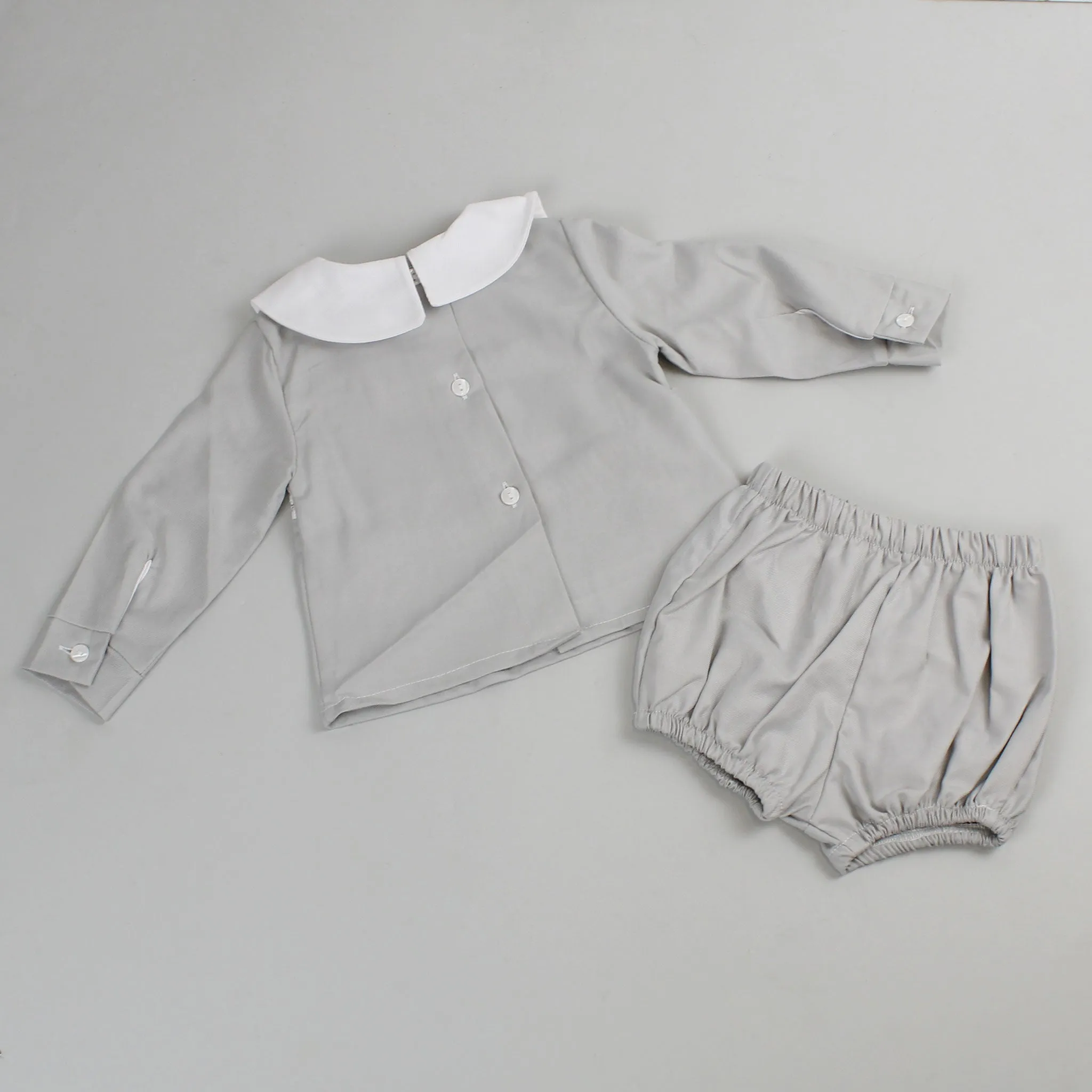 Baby Boys Grey Cotton Long Sleeve Outfit - With Shorts