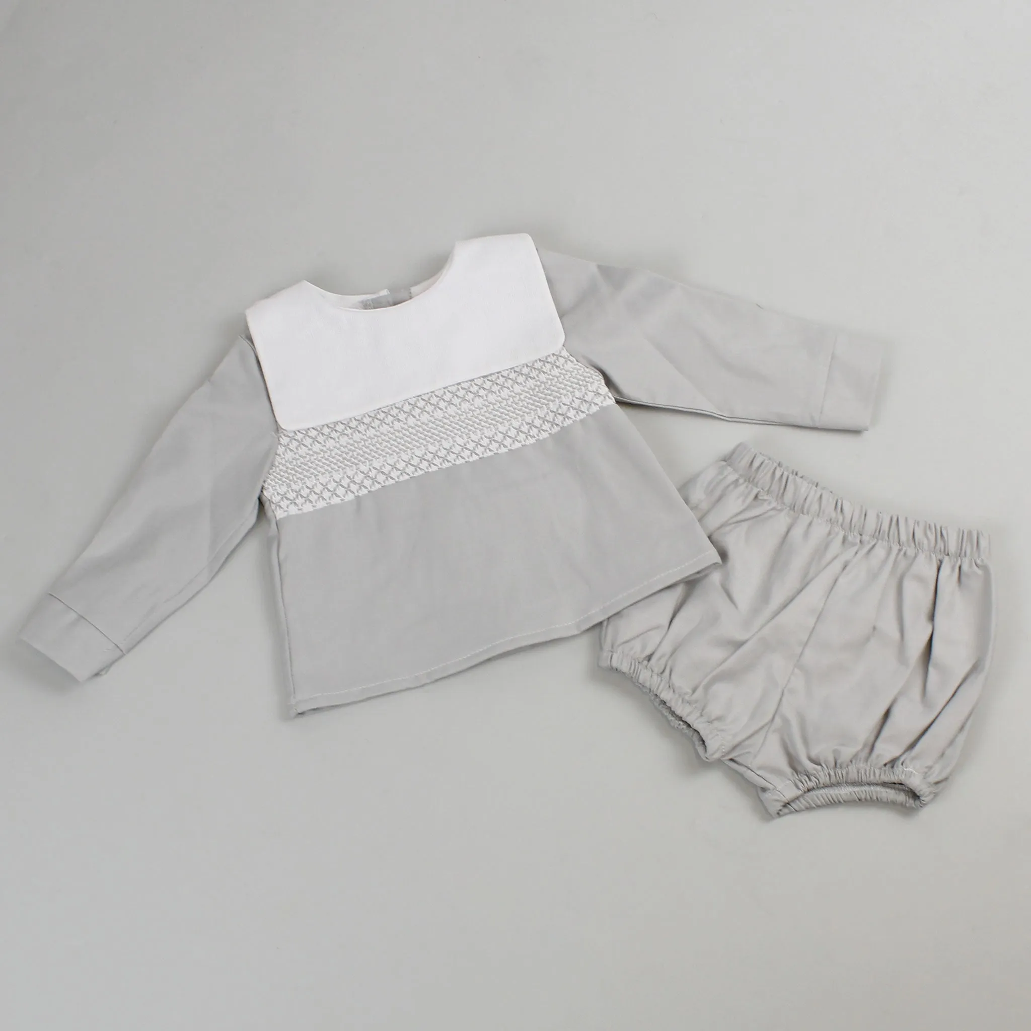 Baby Boys Grey Cotton Long Sleeve Outfit - With Shorts