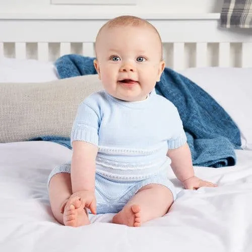 Baby Boys Personalised Blue Knitted Shorts and Top