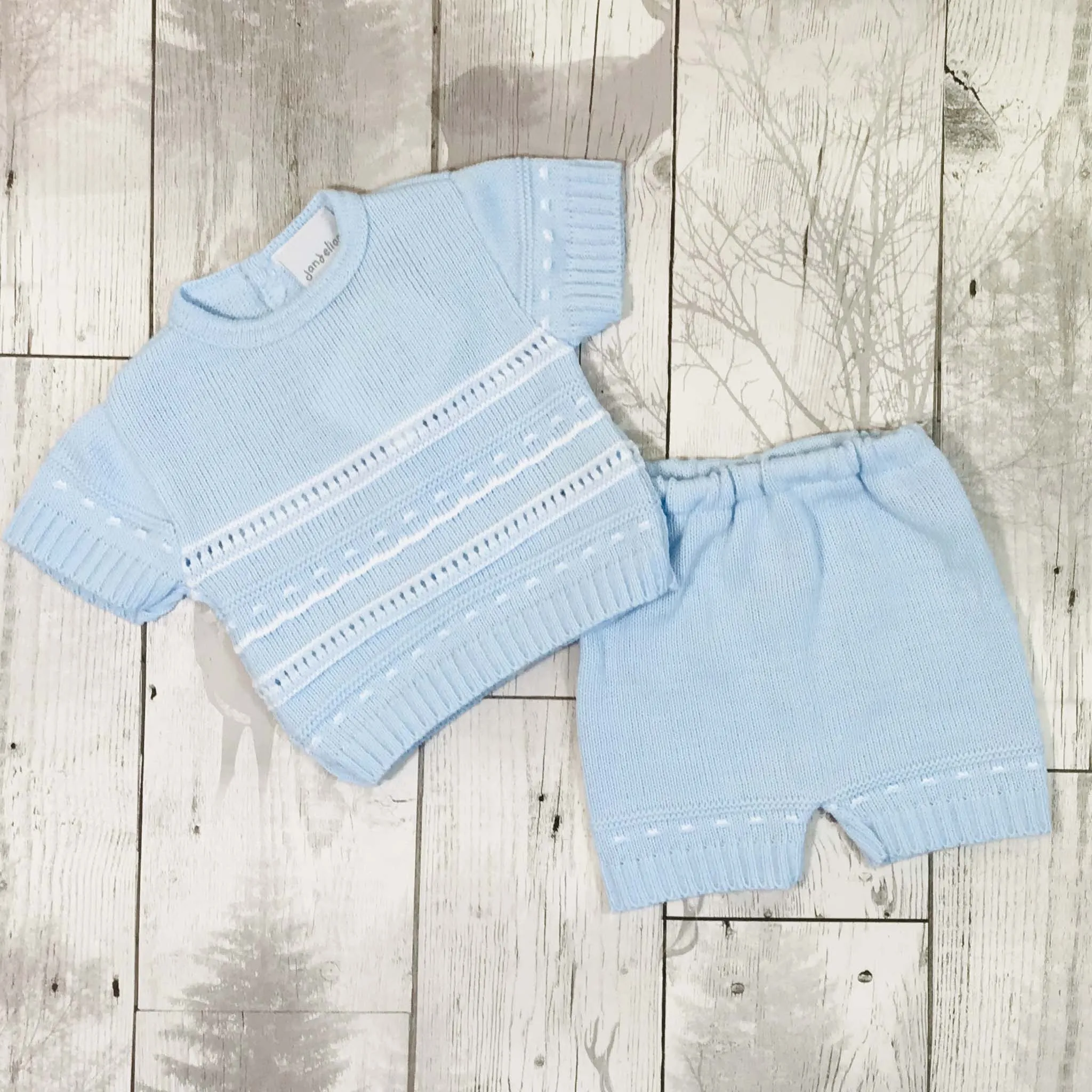 Baby Boys Personalised Blue Knitted Shorts and Top