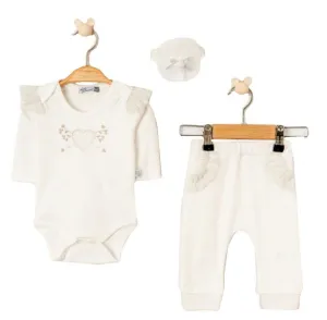 Baby Girls Cream Hearts And Frills 3 Piece Set