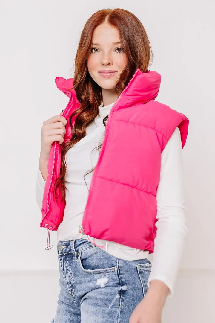 Back In Cropped Puff Vest | Pink