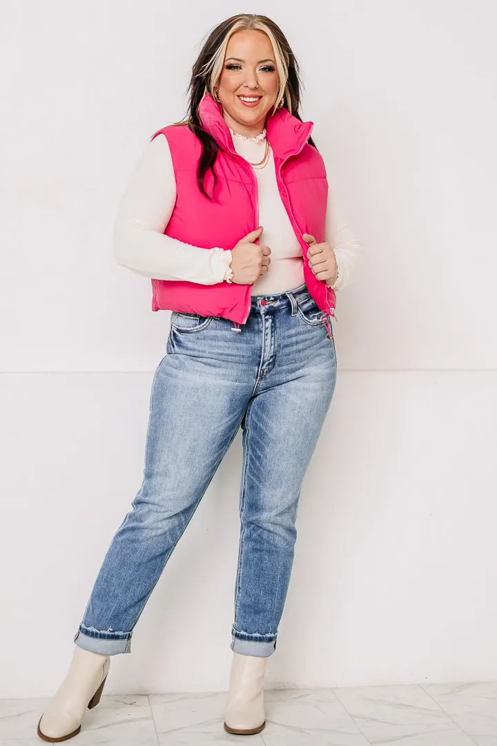 Back In Cropped Puff Vest | Pink