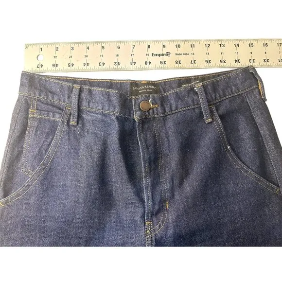 Banana Republic Button Fly Jeans Womens 27 Blue Barrel High Rise Relaxed Taper