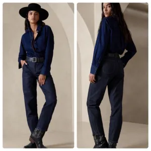 Banana Republic Button Fly Jeans Womens 27 Blue Barrel High Rise Relaxed Taper