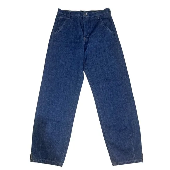 Banana Republic Button Fly Jeans Womens 27 Blue Barrel High Rise Relaxed Taper
