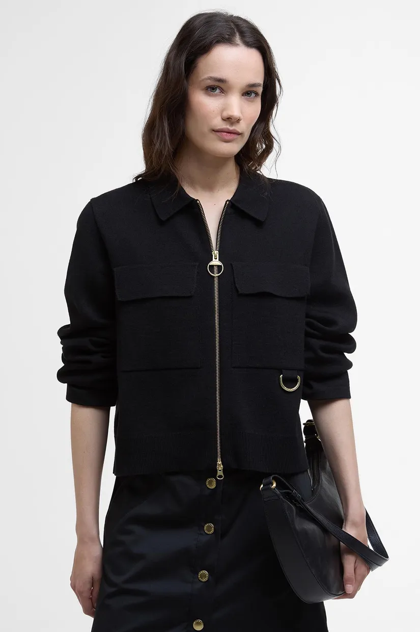 Barbour Alma Knitted Zip Through Cardigan - Black/Sand