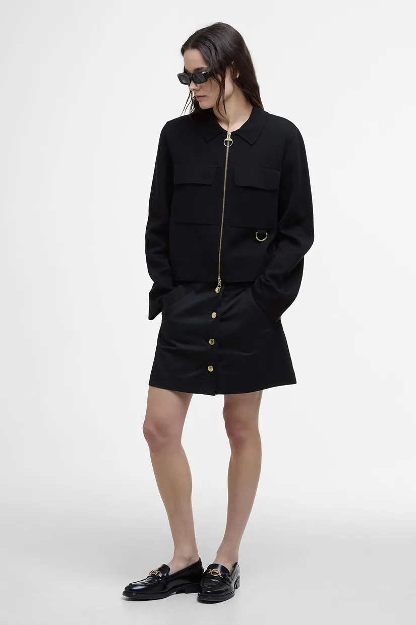 Barbour Alma Knitted Zip Through Cardigan - Black/Sand