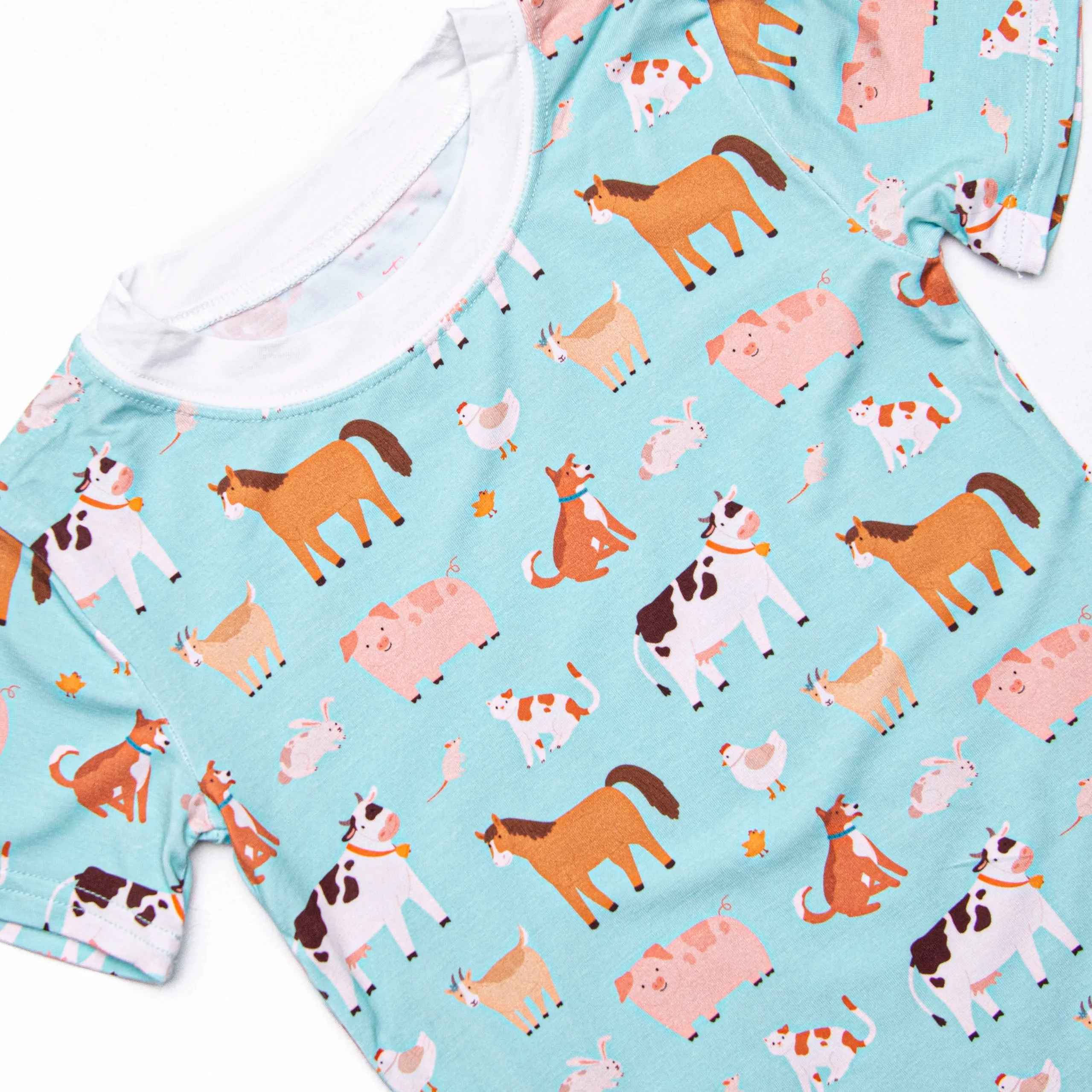 Barnyard Bedtime Bamboo Pajama Short Set, Green