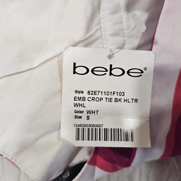 Bebe embroidered halter tie top and satin shorts set