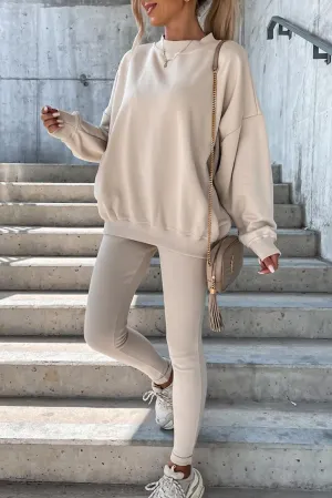 Beige Solid Sweatshirt and Leggings Two Piece Set