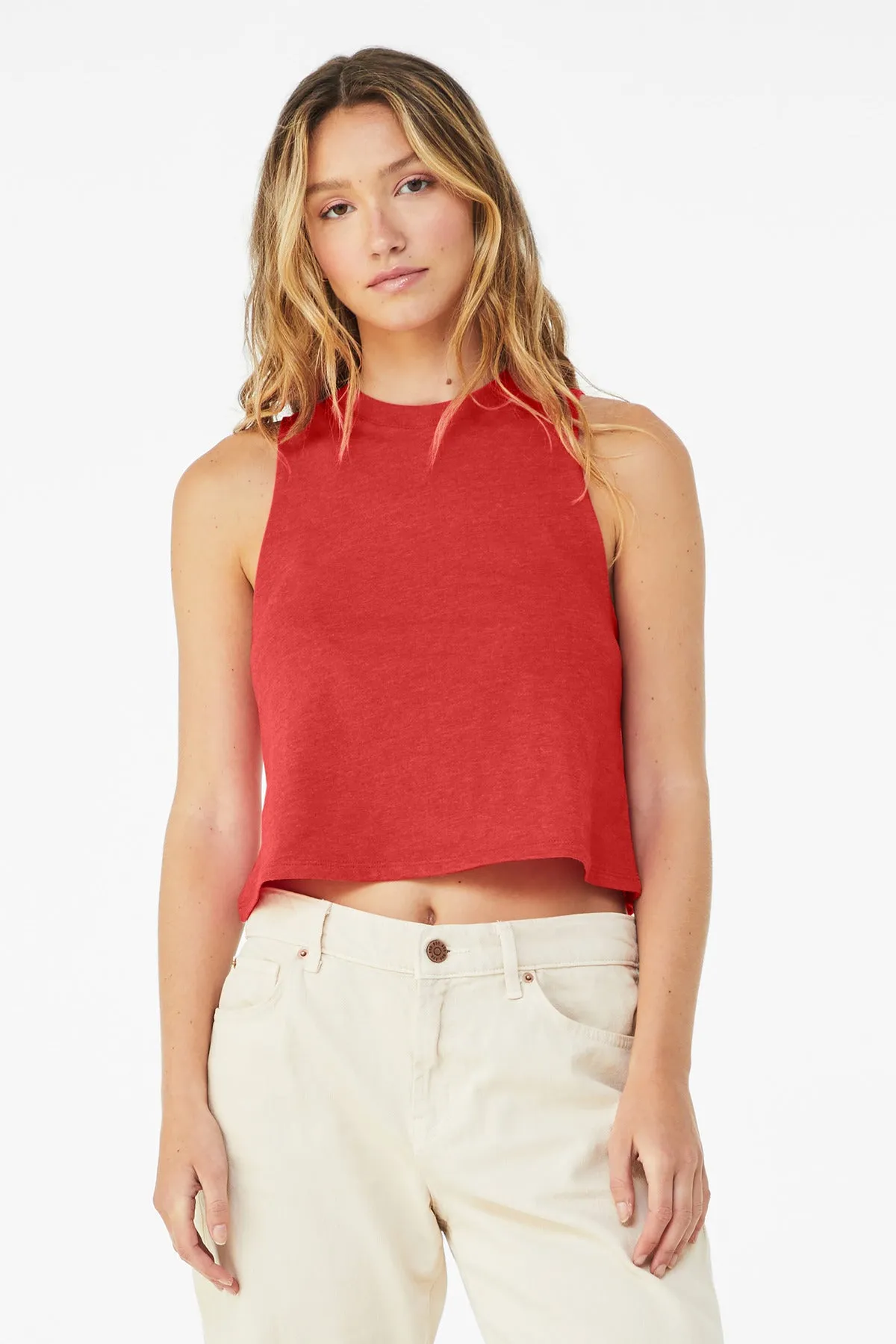 BELLA CANVAS  Women's Racerback Cropped Tank. BC6682 Heather Red