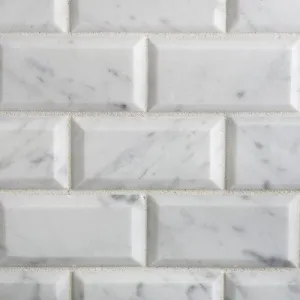 Bianco Carrara White Marble 2 X 4 Polished & Beveled Brick Mosaic Tile - Box of 5 sq. ft.