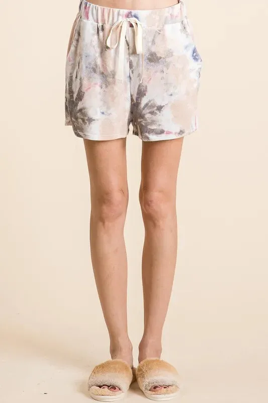 BiBi Tie Dye Terry Shorts with Drawstring