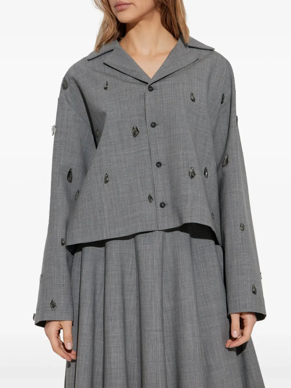 BISTRETCH WOOL CROPPED JACKET WITH ROCKS BEADING