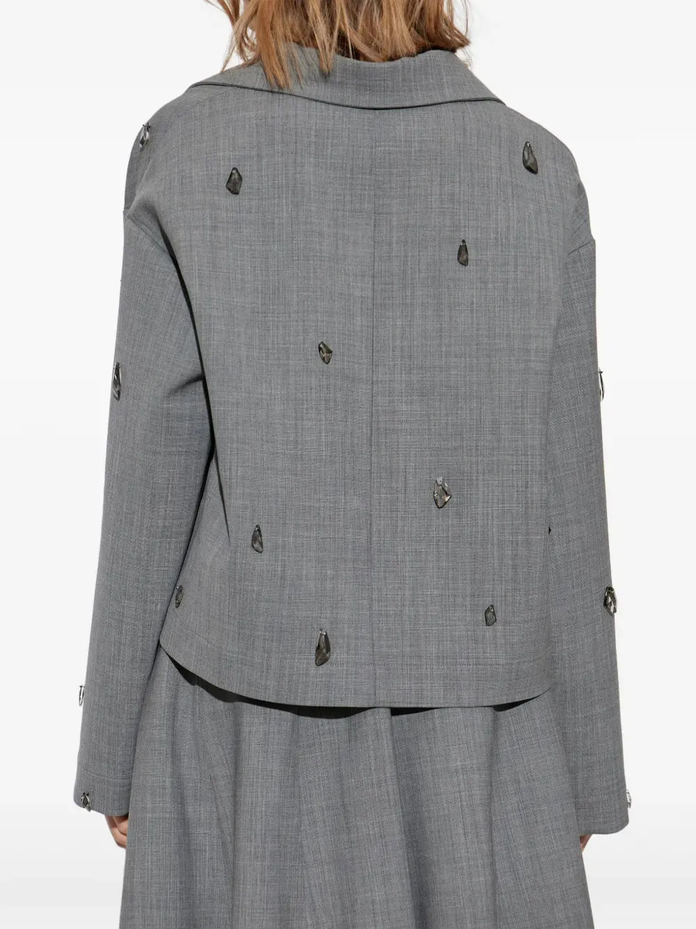 BISTRETCH WOOL CROPPED JACKET WITH ROCKS BEADING