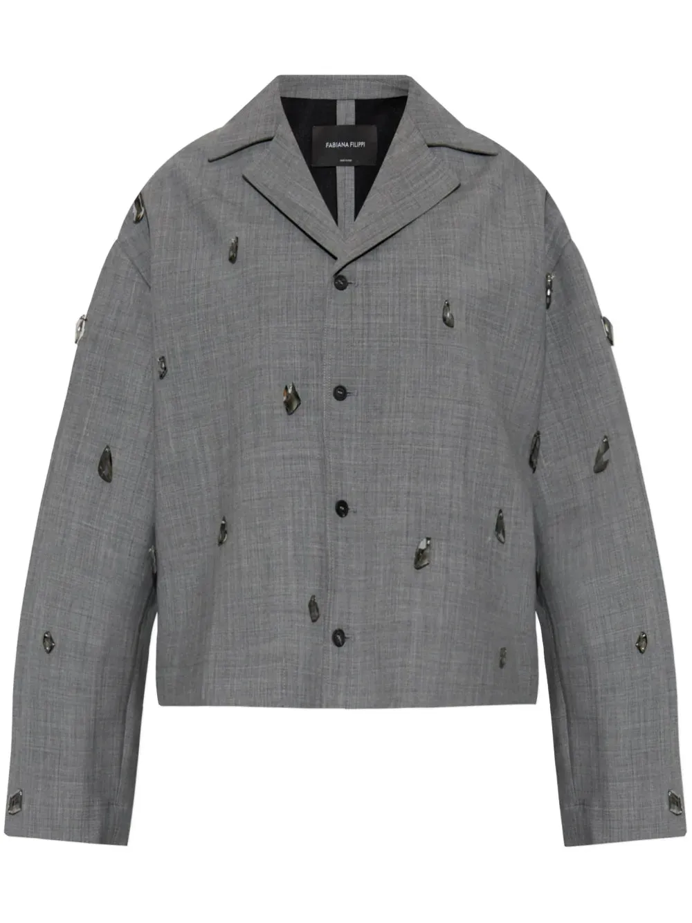 BISTRETCH WOOL CROPPED JACKET WITH ROCKS BEADING