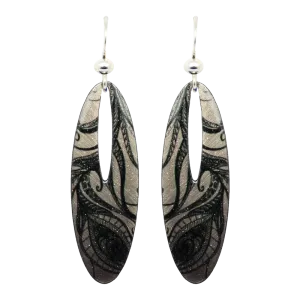 Black and White Feather Drawing Earrings, Sterling Silver Earwires, Item# 2292