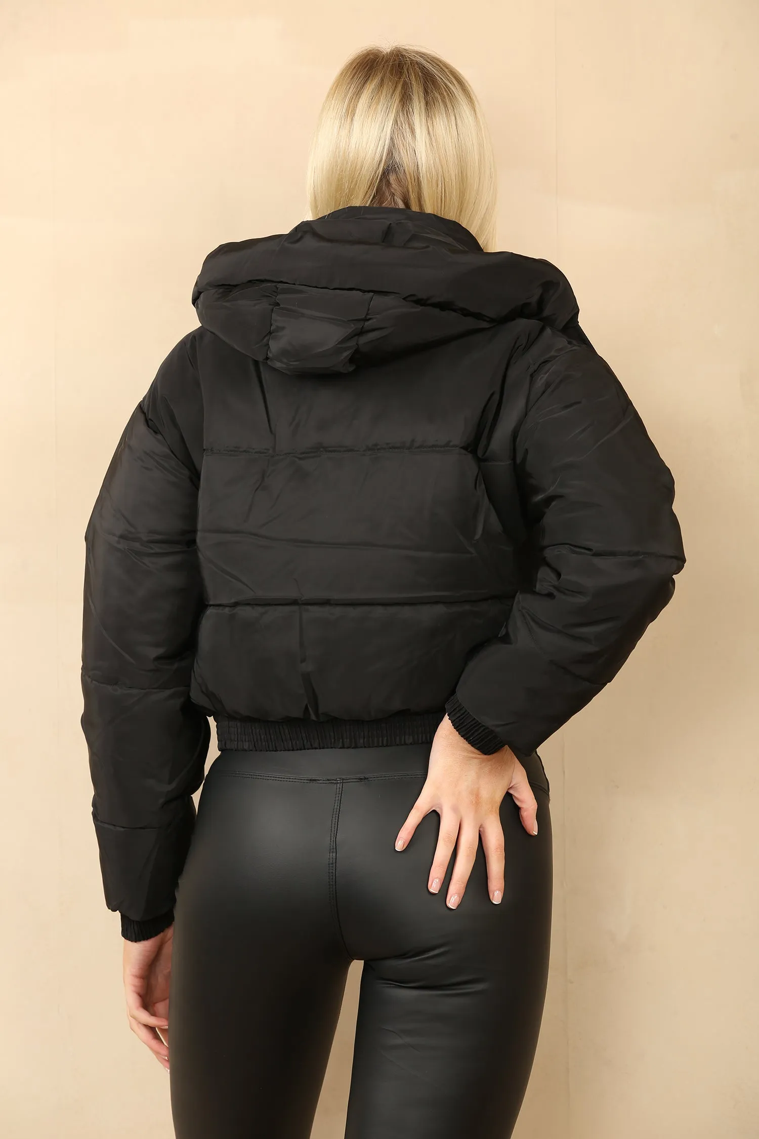 Black Cropped Hooded Zip Puffer Jacket