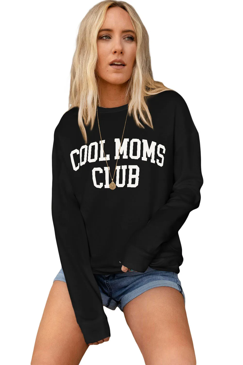 Black Gray COOL MOMS CLUB Drop Shoulder Sweatshirt
