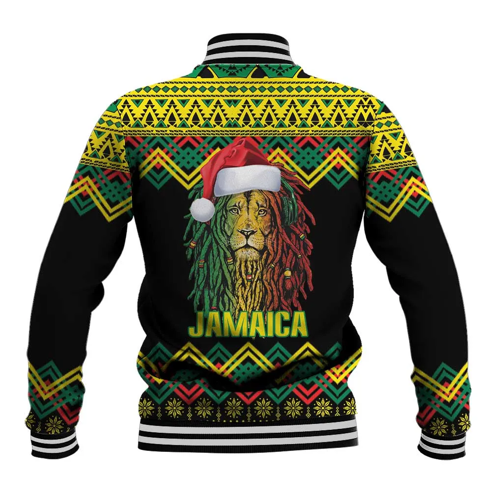 Black Jamaican Christmas Baseball Jacket Reggae Lion With Kente Pattern LT18