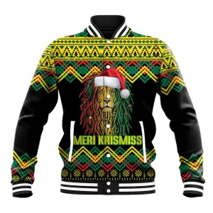 Black Jamaican Christmas Baseball Jacket Reggae Lion With Kente Pattern LT18