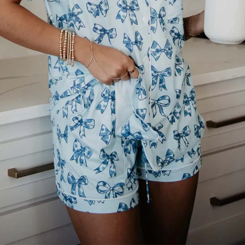 Blue Bows Pajama Shorts