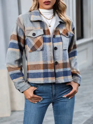 Blue Cropped Checkered Shacket