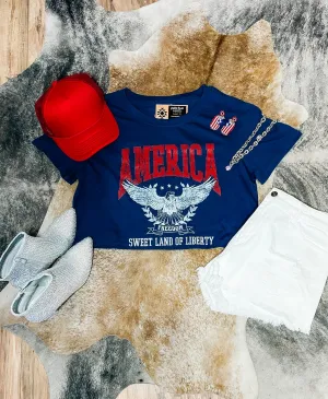 Blue Sweet Land of Liberty Cropped Tee