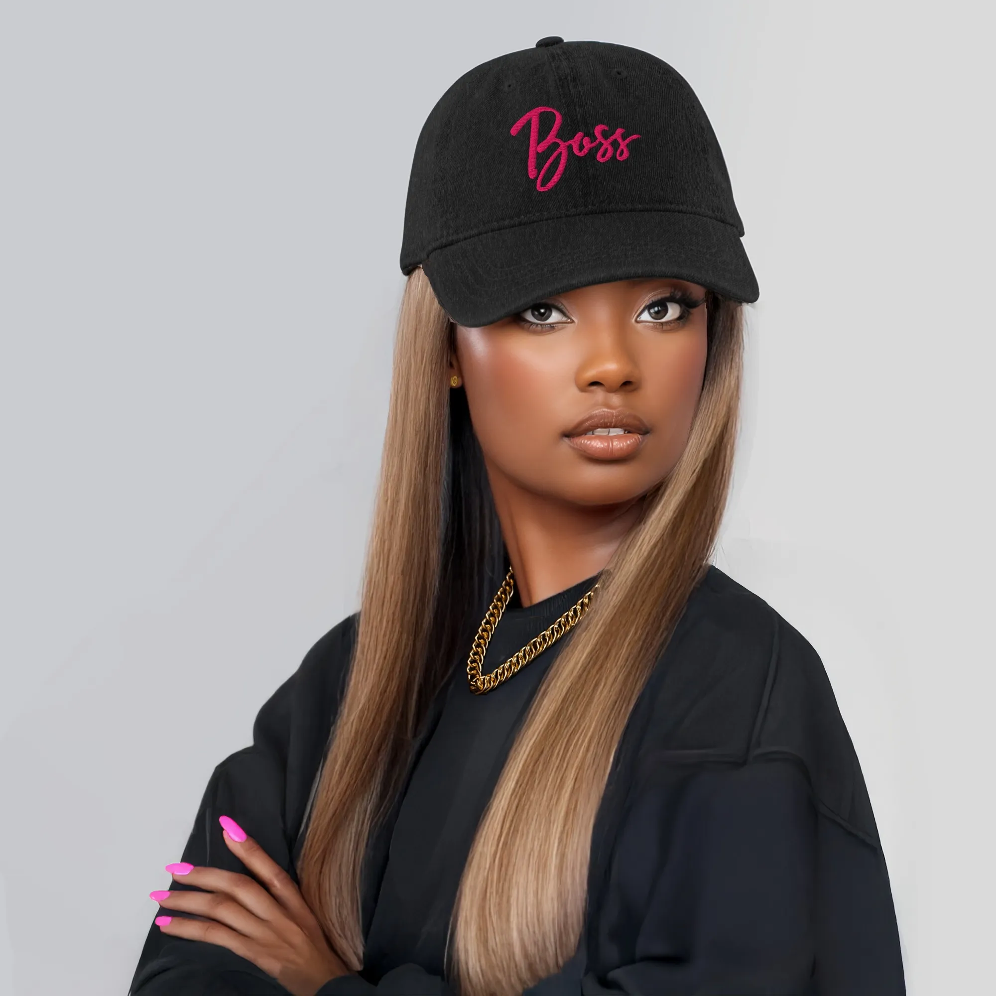 Boss Denim Hat Black-Pink