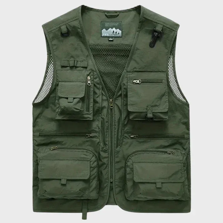 Breathable cargo vest for men with multiple pockets