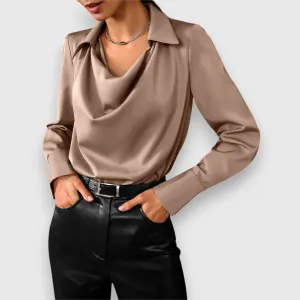 Bridget |  Long Sleeve Collar Draped Blouse