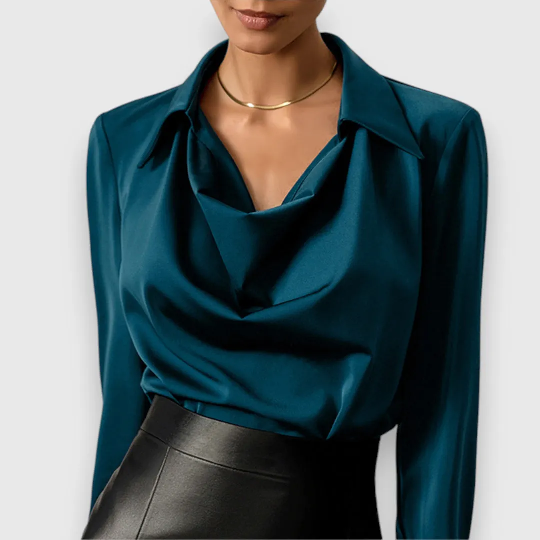 Bridget |  Long Sleeve Collar Draped Blouse