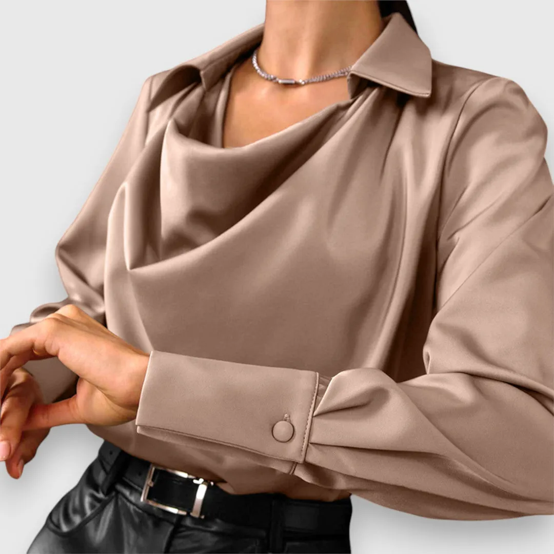 Bridget |  Long Sleeve Collar Draped Blouse